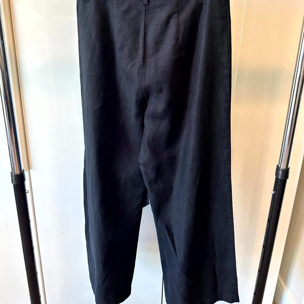 Reformation Black Linen Wide Leg Pants with Tie Waist - Size 6 - Picture 4 of 8